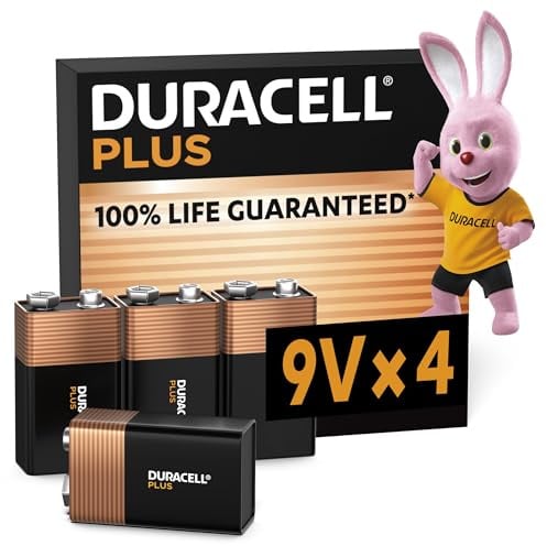 Duracell Plus 9V Blockbatterie, 4 Stück, 9 Volt Batterie ideal für Rauchmelder, Feuermelder
