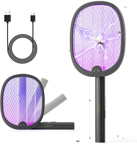 YISSVIC Elektrische Fliegenklatsche Extra Stark 4000V 1800mAh 2 in 1 USB-C wiederaufladbar Klappbar Elektro Mückenklatsche mit UV-Licht Fall Schwarz 1 STK.