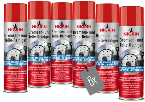NIGRIN Bremsen- und Teile-Reiniger, reinigt und entfettet Bremsen, Getriebe, Kfz-Bauteile, schnell und effektiv, gegen hartnäckige Verschmutzungen, acetonfrei, 6X 500ml