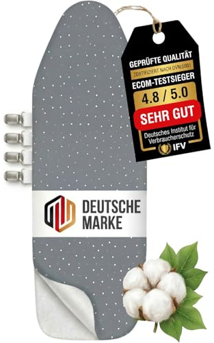 Bügelbrettbezug 120x40 cm - Bügelbezug aus 100% Baumwolle - Dampfbügelgeeignet - Extra Dicke Polsterung + Gummizug und Spanner - M