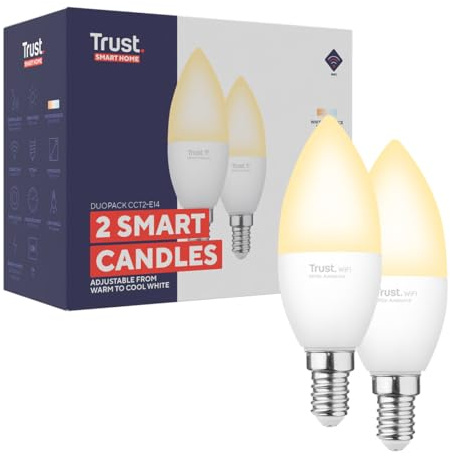 Trust E14 Smart Lampe Dimmbar LED Birne, Weiß, 2er-Pack | 1800-6500K, 5W, 470 Lumen, für Alexa und Google Home, Kein Hub Erforderlich, 2.4GHz WiFi