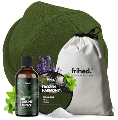 frihed. Sauna Geschenkset - mit Saunahut in steingrau & Saunaaufguss Eukalyptus in Geschenkverpackung - für Männer und Frauen - Made in Lüneburg