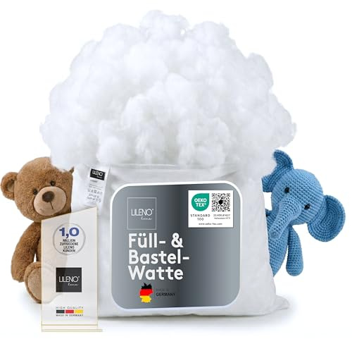LILENO HOME Füllwatte 1kg im praktischen Vlies Beutel - Füllmaterial u. Füllwatte für Kuscheltiere, Kissen, Basteln - Kissen Füllung waschbar bis 95 °C - perfekt als Watte o. Bastelwatte