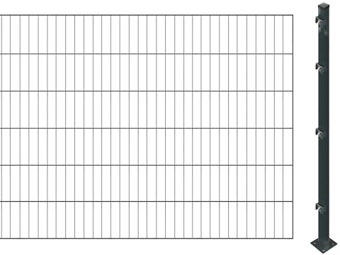 Einstabmattenzaun inkl. Pfosten zum Einbetonieren (Höhe: 120 cm, Länge: 4 m) | Einstabmatten in Anthrazit | UV- und witterungsbeständig