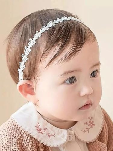 Baby Mädchen Stirnbänder Weiß Dehnbare Stirnband DoppelspitzeSpitzebowknot-Haarband Weich Baby Hairband Nylon Neugeboren Haarschmuck Babygeschenke für Neugeborene(Kleine Gänseblümchen)