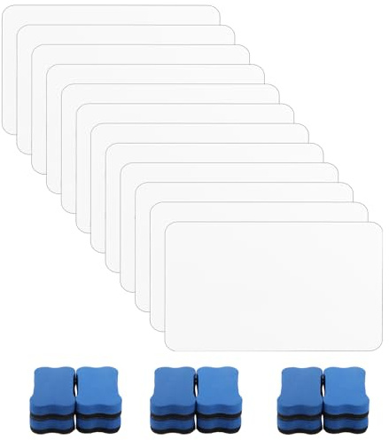 GBACHOOSE 12 Stück Whiteboard Klein A4, Kleine Tafel Doppelseitiges Mini Whiteboard mit 12 Radiergummis, Weiße Tafel für Klassenzimmer, Schule, Heim und Büro