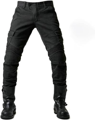 Fashionapple Motorradhose für Herren, Motorradjeans aus atmungsaktivem von hoher Qualität Straight Fit mit abnehmbaren Schutzpads für Racing Fahrrad (Schwarz, 4XL)