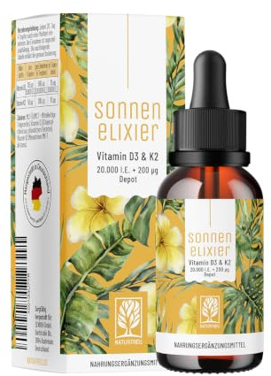 NATURTREU® Vitamin D3 K2 Tropfen hochdosiert & vegan - 20.000 I.E Vitamin | D3 + K2 MK7 200 mcg pro Dosis (Depot)
