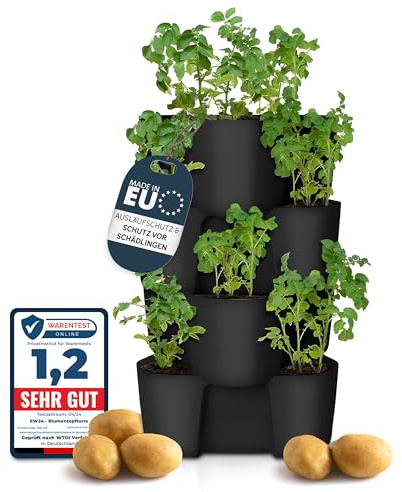 EW24 Premium Kartoffelturm/Erdbeerturm/Pflanzturm - 4 Set - stapelbar - Hoher Ernteertrag - Bewässerungs Löcher gegen Staunässe - optimaler Schutz vor Schädlingen - für Balkon, Garten und Terrasse