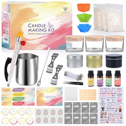 Vorlestour Kerzen Selber Machen Set, 162 DIY Candle Making Kit | Kerzen Gießen Set Zubehör Enthalten 480g Wachs, Wachsschmelztiegel, 8 Farbstoffen, 4 Düften, DIY Gießen Kerzen für Erwachsene