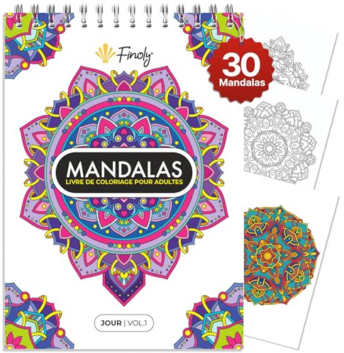 Finoly Mandala Malbuch für Erwachsene Reduziert Stress Mit 30 Designs | Mandala-Malbuch für Erwachsene und Kinder im A4 | Mandalas für Erwachsene Kein Durchdrücken der Tinte | Spiralbindung