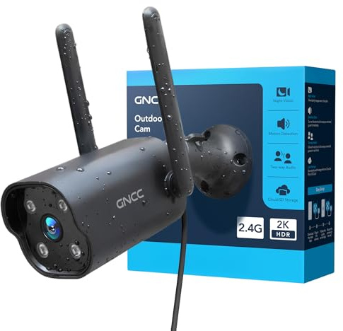 GNCC 2K Überwachungskamera Aussen WLAN, Kamera Überwachung Aussen WLAN IP Outdoor Kamera mit 2-Wege-Audio, Infrarot-Nachtsicht, 24/7-Aufnahme, Bewegungserkennung, IP65 wasserdicht, 2,4GHz, GT1ProB