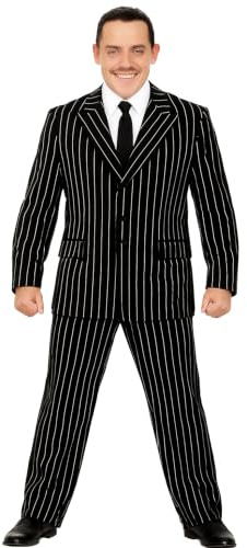 The Dragons Den Gomez Adams Kostüm für Erwachsene, schwarzer Nadelstreifen-Anzug und schwarze Krawatte, Halloween-Kostüm