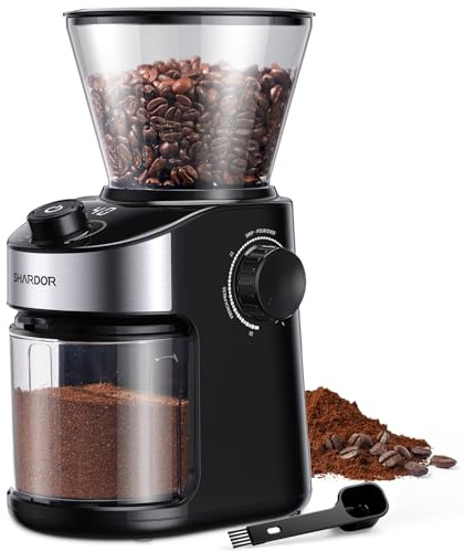 SHARDOR Kaffeemühle, Kaffeemühle Elektrisch mit 25 Mahleinstellungen, Coffee Grinder mit präziser Digitalanzeige, Scheibenmahlwerk Für Espresso, Tropfkaffee und French Press, 200W, 200g Bohnenbehälter