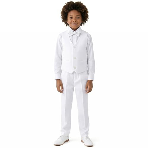 Lilax Formeller Anzug für Jungen, 4-teiliges Set, Weste, Hose und Krawatte, Dresswear, weiß, 12 Jahre
