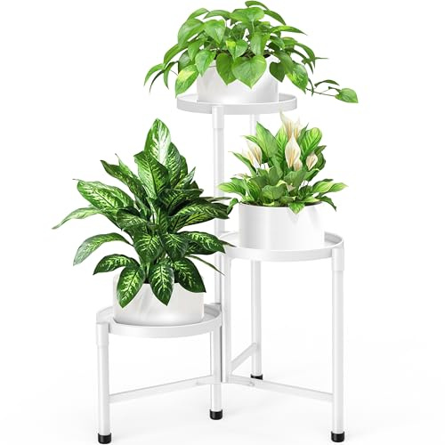 JOENCOST 3Tier Metall Pflanzenständer Blumenregal Pflanzenregal, 115cm Hoch Rostfrei Blumenständer Blumenbank Blumentreppe Pflanzentreppe Standregal für Drinnen Draußen Garten Balkon Deko Weiß