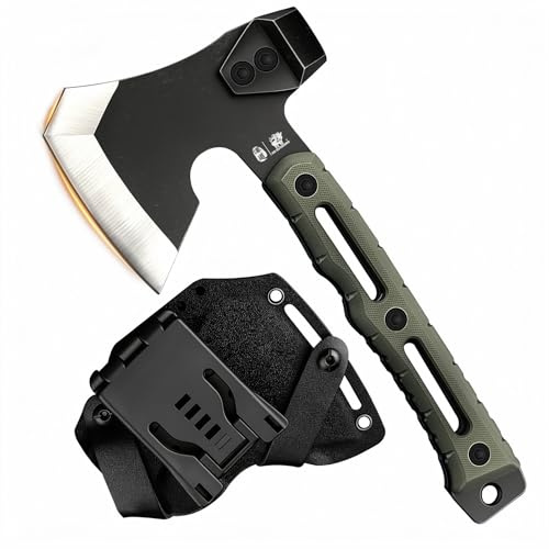 HX OUTDOORS Multifunktionale Axt Spaltaxt, kleines Survival Camping Taktisches Beil, Mini Camp Bushcraft Handbeil mit Hammer und Kydex Scheide (grün)