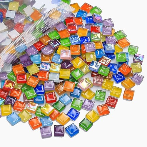 1000g Mosaiksteine Bunt, 1 x 1cm Kristall-Mosaik-Fliesen, Quadratische Mosaiksteine zum Basteln, Mosaik Steine Bunt, Mix Color Series Glasmosaiksteine für DIY Kunsthandwerk, Vasen, Tassen