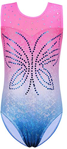 ZNYUNE Mädchen Farbverlauf Gymnastikanzug Ärmellos Kinder Gymnastik Trikot Klassisch B261 PinkBlue 5A