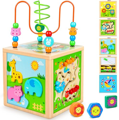 Jojoin Motorikwürfel Motorikspielzeug ab 1 Jahr - Aktivitätswürfel Montessori Baby Spielzeug - Motorikschleife Kinderspielzeug Sortierspiel Holzspielzeug Lernspielzeug für 2 3 4 Jahre Kinder
