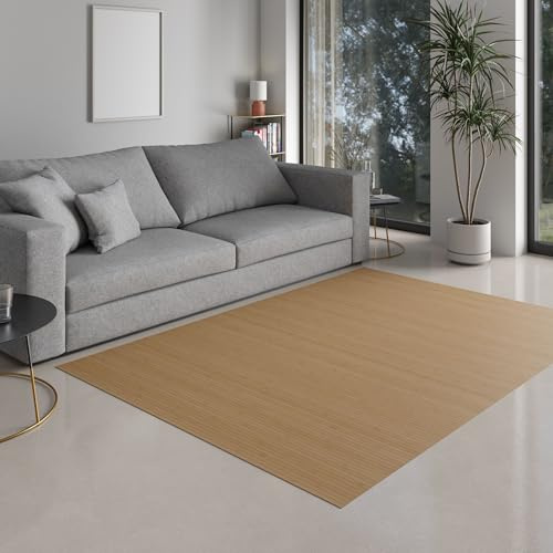 DE-COmmerce Bambusteppich Massive Nature, 75x150 cm, 17mm gehärtete Stege, massiver Teppich ohne Bordüre, Bambusmatte
