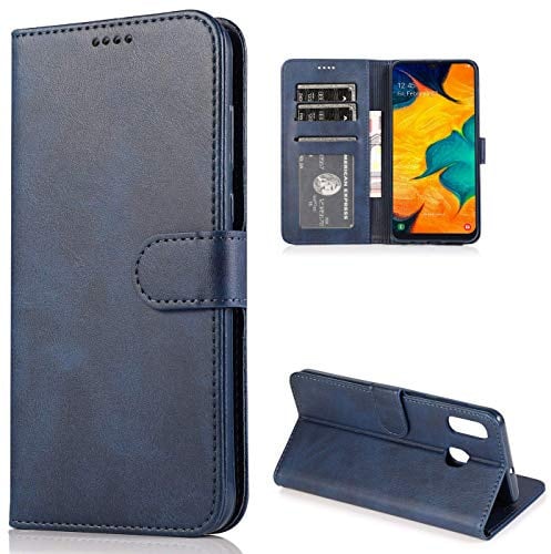 CTIUYA Hülle für Samsung Galaxy A20E Schutzhülle Leder,Dunkelblau | Vollschutz Handyhülle Klappbar mit Kartenfach Brieftasche, Faltbar Magnetisch Klapphülle Flip Case Lederhülle Handytasche
