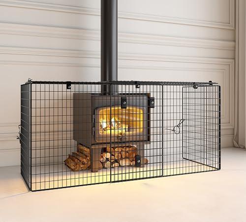 Calidola Erweiterbarer Kaminschutz, Verstellbare Breite 92 cm bis 168 cm, Wandmontierter Feuerschutz für Herdsicherheit, Schwarz pulverbeschichtetes Metallgitter