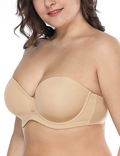 Deyllo Damen Trägerloser BH Bügel Halbschalen Große Größen BH mit Geformte Cups Multiway