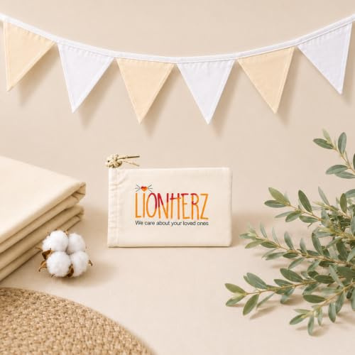 LIONHERZ® Wimpelkette 150cm 100% Baumwolle [doppellagig] | Stoff-Girlande | 8 Wimpel mit Beutel | beige Creme/Weiß | Dekoration Kinderzimmer Hausbett Geburtstag Karneval Fasching | Mädchen & Jungen