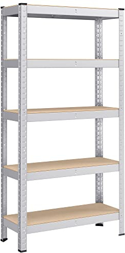 SONGMICS Schwerlastregal, Kellerregal, Lagerregal, 30 x 75 x 150 cm, Regal mit Stahlgestell, bis 650 kg belastbar, 5 verstellbare Ablagen, silbern GLR030E01