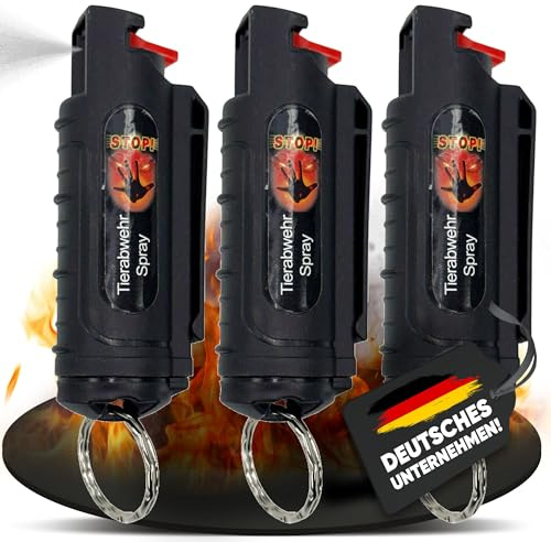 3 x Wilhelm Pfefferspray 16 ml Schlüsselanhänger schwarz Tierabwehr Selbstverteidigung CS Gas KO Spray hochdosiert (ca. 2 Mio. Scoville) effektives Verteidigungsspray