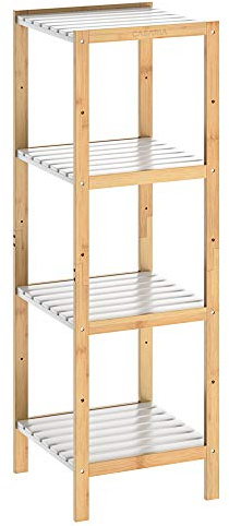 Casaria® Badezimmer Regal Bambus Holz 4 Ablagen Belastbarkeit 40kg Küche Wohnzimmer Bad Diele Standregal Holzregal Badregal 110x33cm Schmal Braun-Weiß
