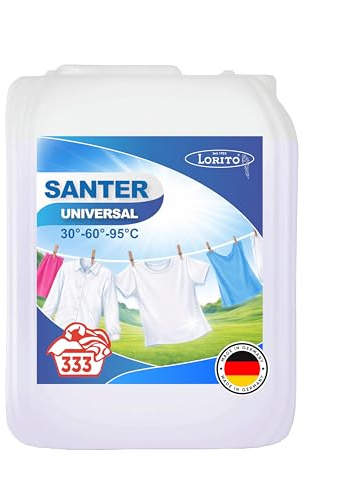Lorito Santer Universal Vollwaschmittel flüssig im 10 L Vorteilspack - Biologisch abbaubaures Flüssigwaschmittel für bunte & weiße Wäsche mit Frischeduft, Bis bis zu 333 Waschladungen, 30°C bis 95°C