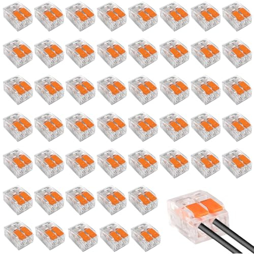 Kabelklemmen Elektro 50 Stück 2-Polig Hebelklemmen Für Kabelverbinder | Hebelbetätigung, Wiederverwendbar, Hohe Kontaktsicherheit, Universelle Anwendung