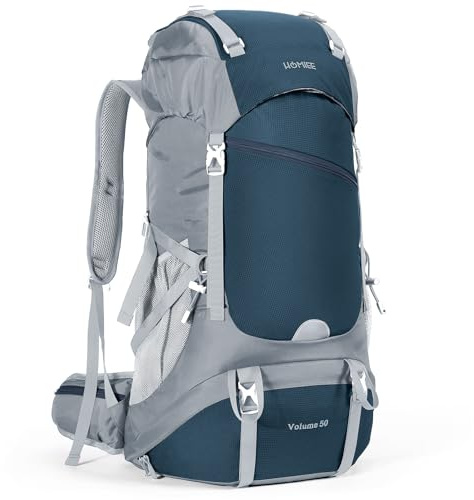 HOMIEE Wanderrucksack 50L, Herren Damen Wasserdichter Trekkingrucksack Reiserucksack Outdoor Wandern Rucksack Mit Regenabdeckung, Backpacker Rucksack Für Wandern, Bergsteigen, Camping, Reisen Sport