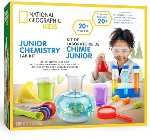 NATIONAL GEOGRAPHIC Junior-Chemielabor für Kinder – Komplettes Lernlabor mit 50 Experimenten & über 20 kindgerechten Labortools, Chemie-Set