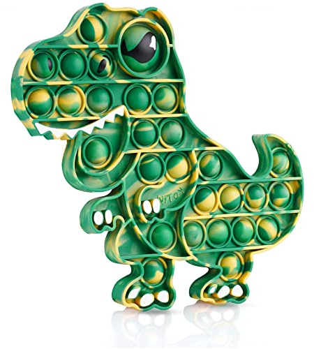 Dinosaur Push Pop Bubble Fidget Sensory Toy Silicone Large T-Rex with Printed Eye, Stress Reducer Anxiety Reliever Bubble Popper Board Fidget Squeeze Toy for Kids & Adults