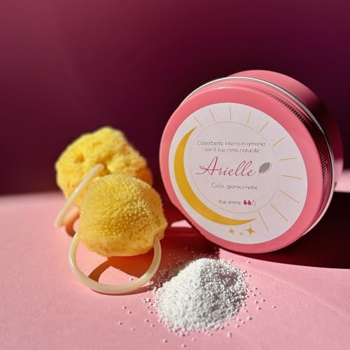ARIELLE MESTRUALE SCHWAMM - Alternative zu Tampons und Schröpfen: Natürliche Inneneinlage, waschbar und wiederverwendbar mit Behälter, 2 Schwämmen und Percarbonat zur Hygiene (S)