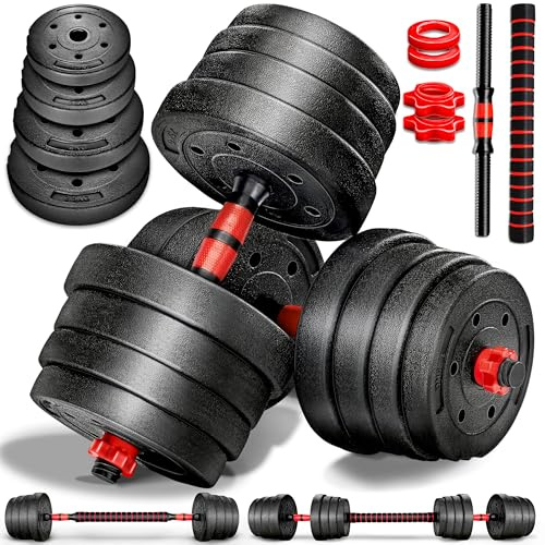 RE:SPORT 2 in 1 Hanteln Set 15-30kg | Hantelset verstellbar | Kurzhantel & Langhantel | Sternverschlüsse & Verbindungsrohr (30 kg)