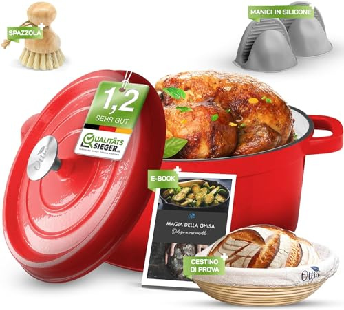 Ottia Gusseisen Topf brot backen [inkl. Gärkorb] - Emaille Topf 26cm - Dutch Oven, Brotbackform, Brotbacktopf, Schmortopf Bräter mit Deckel, Bratentopf - auch für Induktion | Händler aus Hamburg