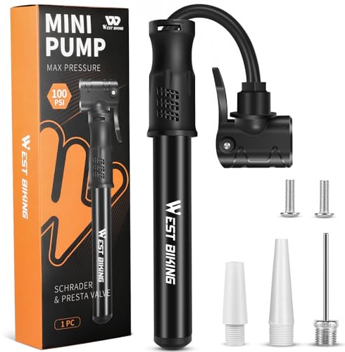 West Biking Mini Fahrradpumpe - Aluminium Luftpumpe Fahrrad alle Ventile, tragbare klein Fahrradpumpe, schnelle Reifenaufblasung Leichte Mini Fahrrad Pumpe Luft für MTB Rennrad Ballpumpe (Schwarz)