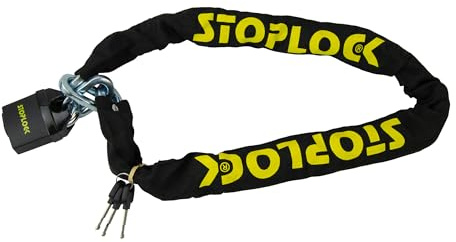 Stoplock Motorradschloss, Diebstahlsicherung, robust, universell, Hochsicherheitsschutz, 10 mm Kette, Schlüssel, leicht am Rad anzubringen, 1,2 m, gehärteter Stahl