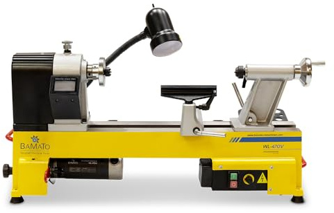 BAMATO Drechselmaschine WL-470V Drechselbank Holz 750W Digitalanzeige | Kompakte 750W Drechselbank mit Digitalanzeige | Stufenlos 480-3800 min-1 | Für Werkstücke bis 470mm Länge & 150mm Planscheibe
