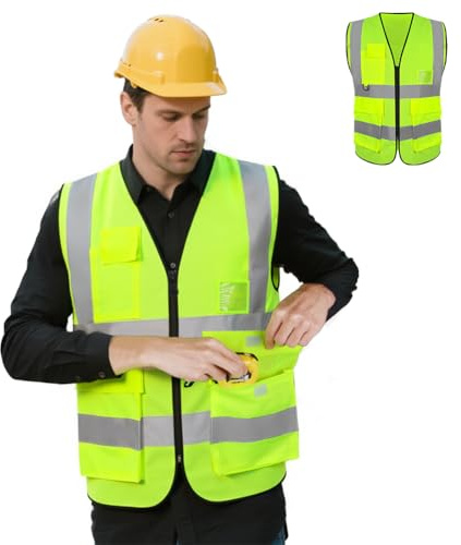 Adiwo Warnweste für Herren and Damen, Reflektierende Warnweste, Nachtlaufweste mit Fünf Taschen, Sicherheitswesten für Sicherheit, Autozubehör (L)