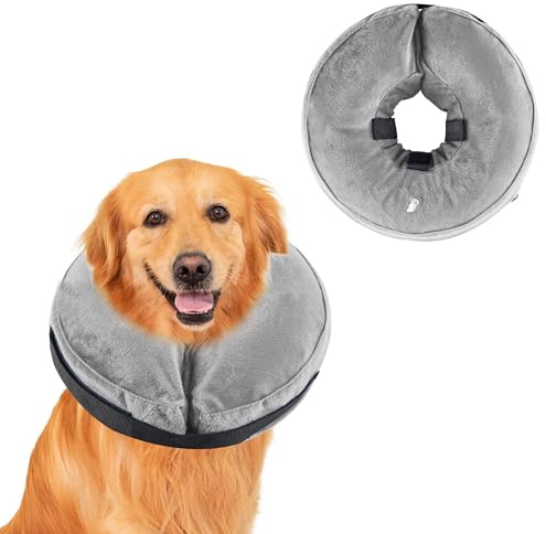 Aufblasbare Halskrause Hund Einstellbar Hundekragen Leckschutz Schutzkragen Hunde Hundehalskrause Weich Halskragen Hund der die Sicht Nicht Blockiert für Genesung nach Operationen oder Wunden Grau XL