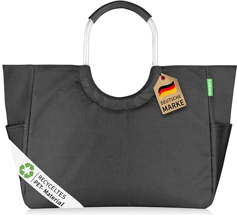 COTTARA® Einkaufstasche groß – hochwertiges recyceltes Material, Schwarz | Praktische Fächer, bequemer Griff, stabiler Boden und wasserabweisend – idealer moderner Einkaufskorb, Shopper, Tragetasche