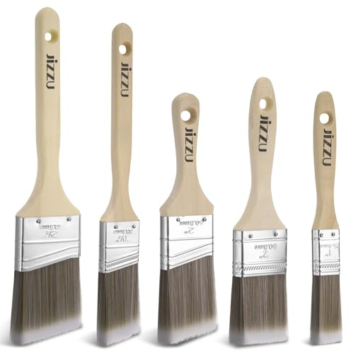 JIZZU Malerpinsel Set, 5 Stück, Präzise Malerarbeiten, mit Farbdosen Öffner | Pinselset Holzgriffpinsel Glanzpinsel für Farbe, Ölmalerei, Beize, Leim, Kleber, Geeignet zum Fechten, Dekorieren