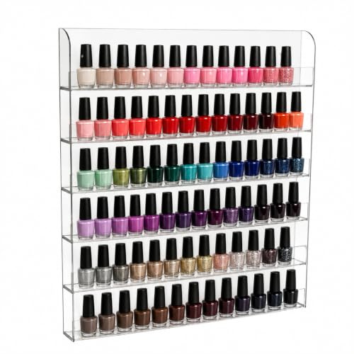 SanBouSi 6 Tier Nagellackregal Wandregal Acryl Nagellack Ständer Nagellack Aufbewahrungsbox Langlebig Nagellack Acryl Klar Make-up Display Stand für bis zu 96 Nagellack