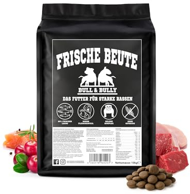 Hundefutter Frische Beute Hundefutter Trocken – Hunde Trockenfutter tierärztlich entwickelt – Hundetrockenfutter Premium Dog Food mit Lachs, Rind & Geflügel – Hundeleckerli 10Kg von BULL & BULLY