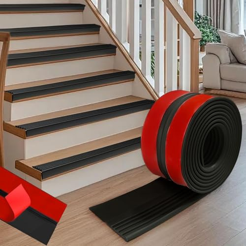Premium Treppenkantenprofil Selbstklebend, 2M Treppen-Kantenschutz Treppenwinkel, treppenprofil gummi, Rutschfester Kantenschutz aus Silikon-Gummi für Innen/Außen | L-förmige Stufenkante | Schwarz